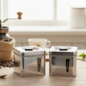 Vintage 1960’s Set of 2 Stackable The Queen Line" by A.R. Lite Metal Canisters